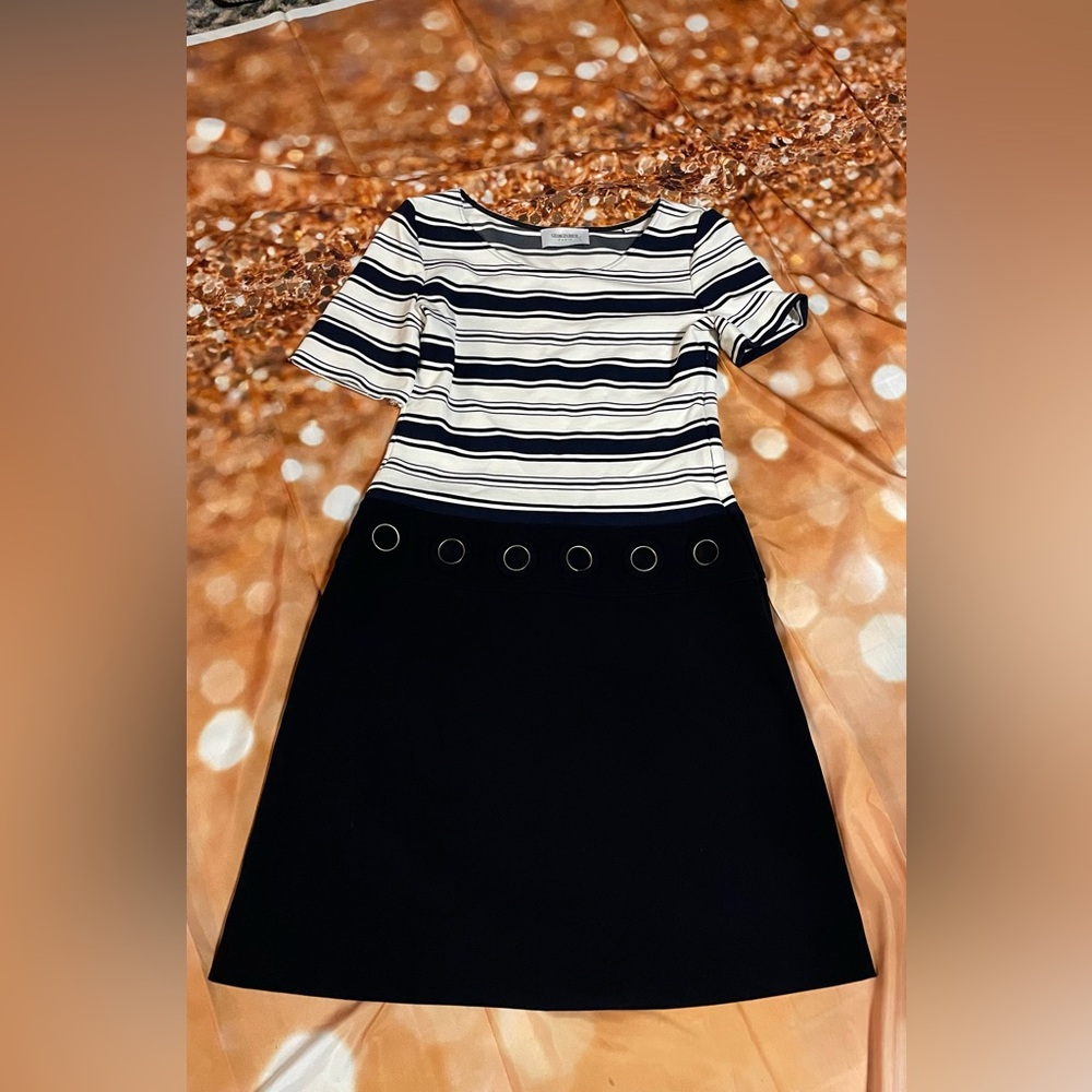 Black and White Midi Dress with Bateau Sleeves